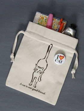 【猫柄】カツミアート（松下カツミ）猫柄きんちゃく袋：グッドフレンド（使用例）