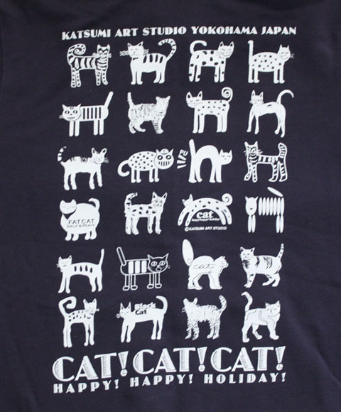 【猫柄】カツミアート（松下カツミ）メンズパーカー：CAT!CAT!CAT!