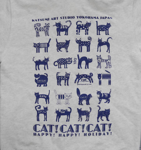 【猫柄】カツミアート（松下カツミ）メンズパーカー：CAT!CAT!CAT!（フロントジッパーつき）（イラスト部・背中側）
