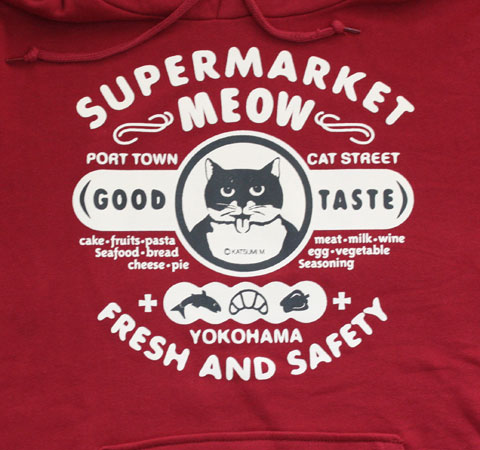 【猫柄】カツミアート（松下カツミ）メンズパーカー：スーパーマーケット（イラスト部）