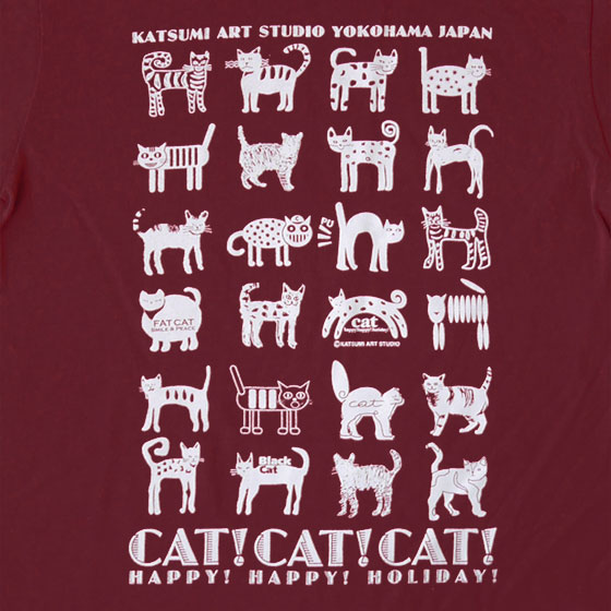【猫柄】カツミアート（松下カツミ）T-シャツ：CAT!CAT!CAT!（獣医師 塩田眞先生モデル）（イラスト部分・表）