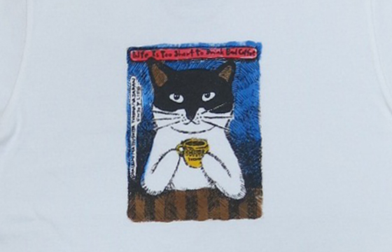 【猫柄】カツミアート（松下カツミ）T-シャツ：ツ：COFFEE