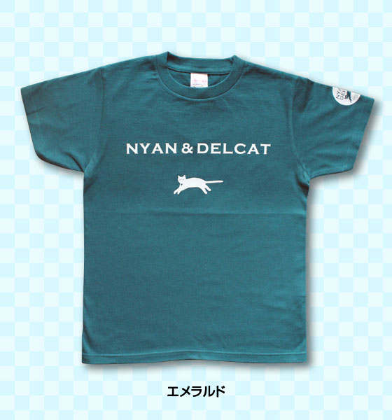 【猫柄】カツミアート（松下カツミ）T-シャツ：NYAN & DELCAT（エメラルド）