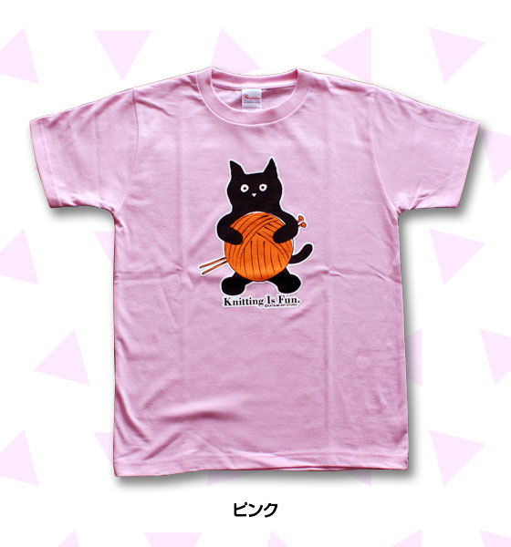 松下カツミ猫柄T-シャツ：ニットキャット（ピンク）