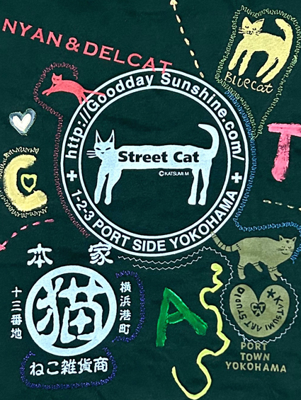 【猫柄】カツミアート（松下カツミ）ワンオフT-シャツ：Style.014（背中側イラスト）