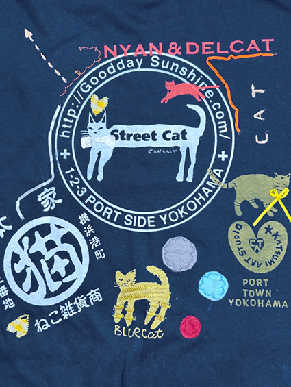 【猫柄】カツミアート（松下カツミ）ワンオフT-シャツ：Style.016（背中側イラスト）