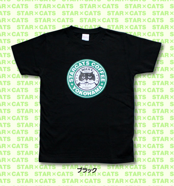 松下カツミ猫柄T-シャツ：スタキャラベル（ブラック）