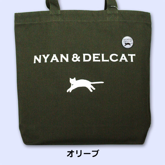 【猫柄】カツミアート（松下カツミ）トートバッグ-C：NYAN & DELCAT（オリーブ）
