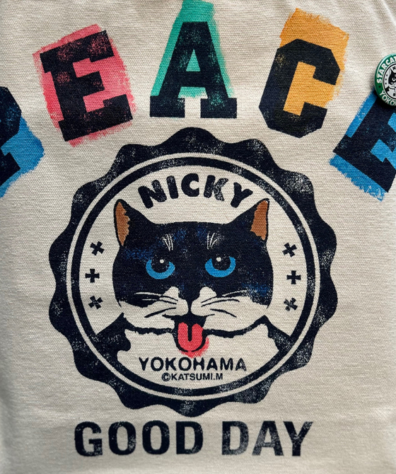 【猫柄】カツミアート（松下カツミ）トートバッグ（大）：PEACE-NICKY